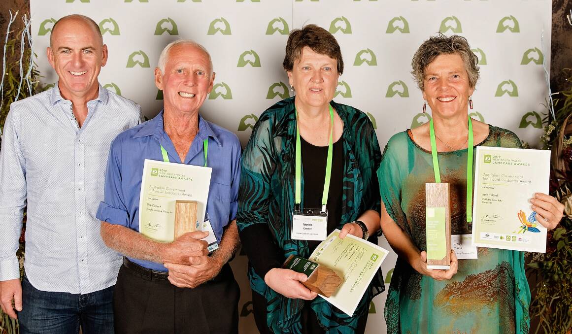 NSW Local Land Services chief executive David Witherdin with Individual Landcarer Award finalist Don Durrant, of the Kyogle Landcare Group, winner Nerida Croker, of Upper Lachlan Landcare and Lindy Davis, representing finalist Jane Ireland, of Coffs Harbour Jetty Dunecare. Picture by Pennie Hall