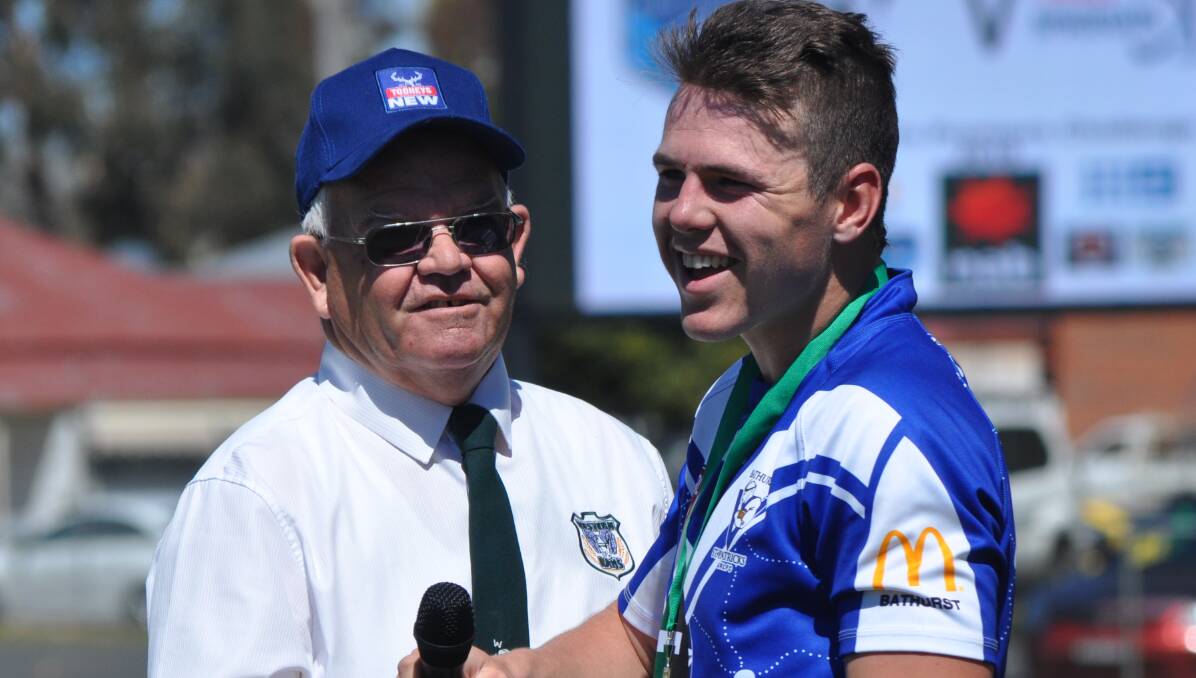 BACK AGAIN: Returning Western chair Peter McDonald with St Pat's young-gun Ash Cosgrove during the 2018 NAB Western Premiers Challenge. Photo: NICK McGRATH