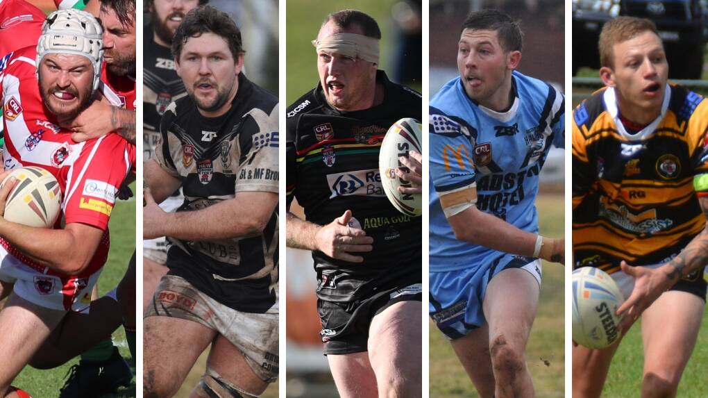 EYES ON THE PRIZE: Mudgee's Tim Condon, Cowra veteran Rob Lawrence, 2018 Dave Scott medalist Brent Seager, Hawks fullback Jake Blimka and Oberon recruit Matt Ranse will be gunning to help their sides win the 2019 Group 10 premiership.