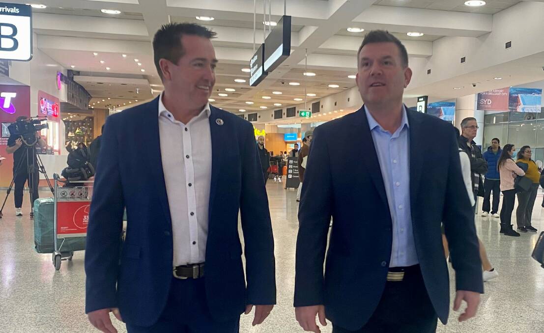 NSW Deputy Premier Paul Toole and Agriculture Minister Dugald Saunders spread the FMD message at Sydney International Airport.