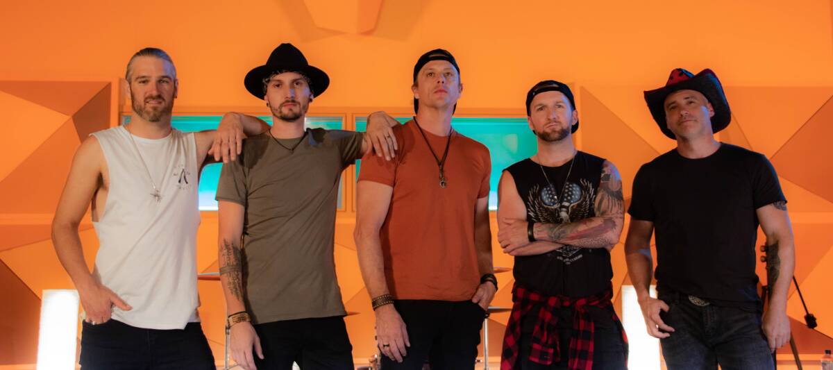 Hurricane Fall band members Pepper Deroy, Jesse Vee, Lachlan Coffey, Tim Hickey and Luke Wheeldon.