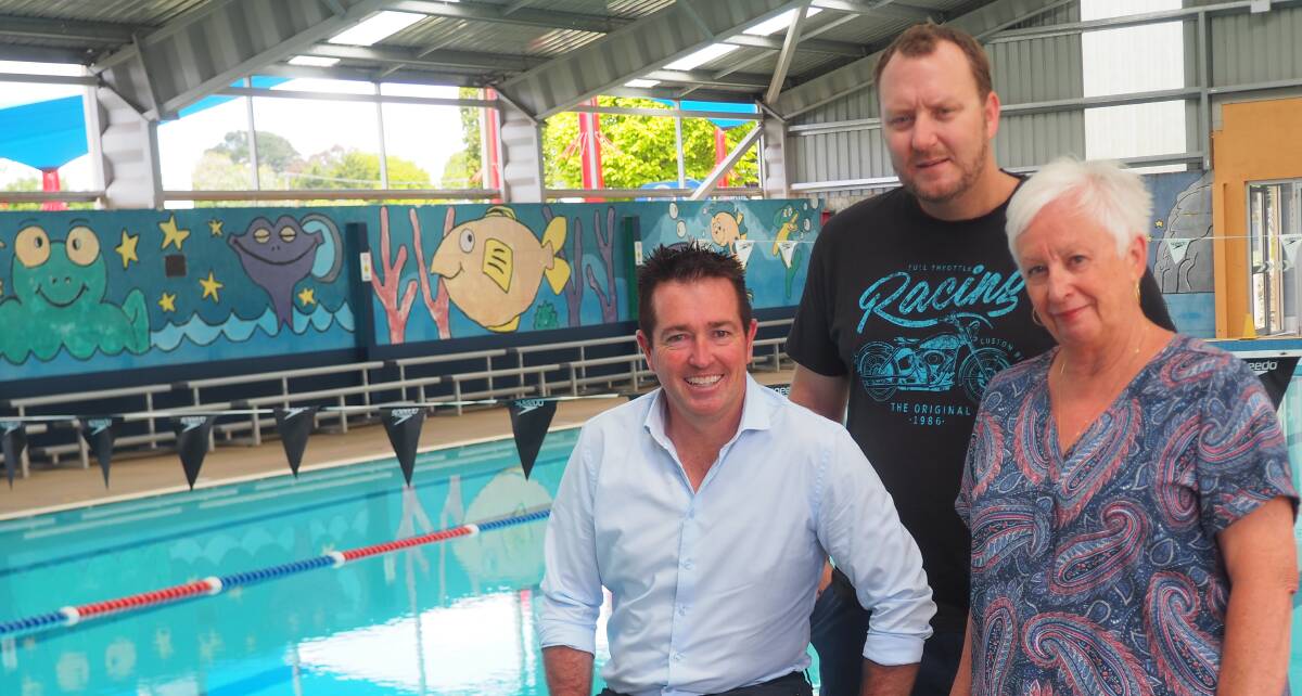 FIT FOR THE FUTURE: Bathurst MP Paul Toole, Oberon fitness centre campaigner Chris Doyle and Oberon mayor Kathy Sajowitz have welcomed a major upgrade of Oberon Pool.