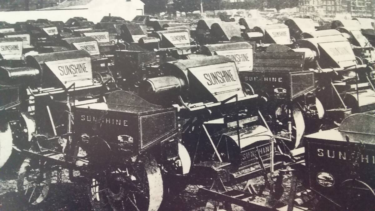 PRODUCTION LINE: McKay grain harvesters ready for delivery in the early 1900s at Sunshine. Victoria. Photo: SUPPLIED