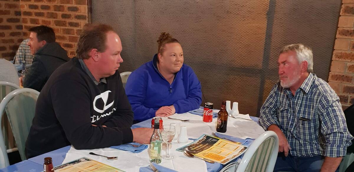 Having a chat: Greg Richards, Jessica Watson and Greg Monoghan helped the Barkers mark their 40-year business milestone.