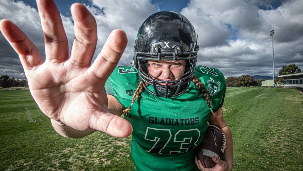 Daniela Stosic is the first woman to play in the men's ACT gridiron competition. Picture: Karleen Minney