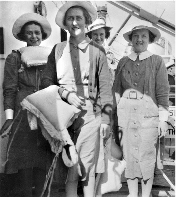 DARWIN BOMBING CONNECTION: Sister Lorraine Blow (far right) and Sr Margaret de Mestre (centre) with Alyson Mills and Joan Somerville onboard the Australian Hospital Ship Manunda in 1941. Photo: Australian War Memorial