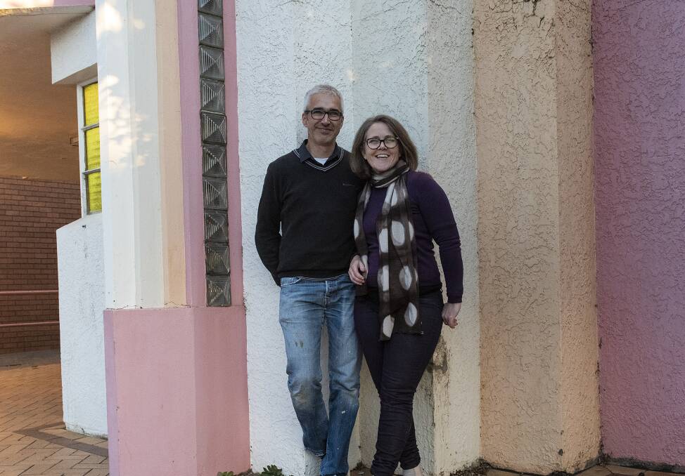 ALL SMILES: Johnny and Lucy East outside the Malachi in Oberon. Restoration of the old entertainment space has been a passion project for the couple.