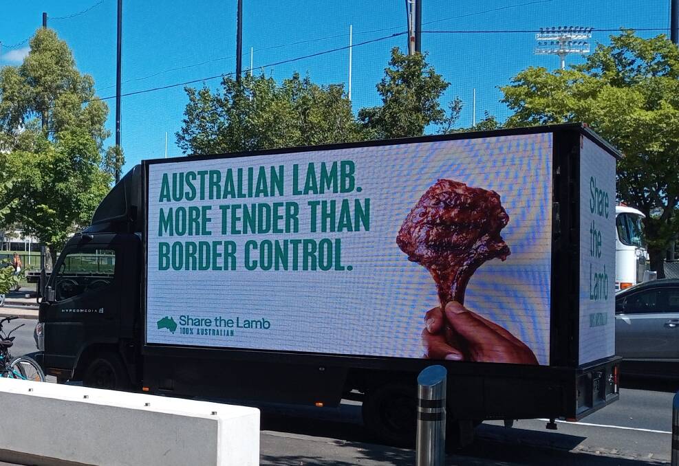 Billboards promoting Australian lamb at the Australian Open in Melbourne have made cheeky reference to the Novak Djokovic visa saga. 