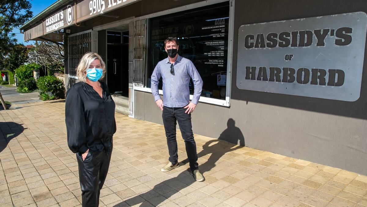 EXEMPTIONS: Cassidy's of Harbord owner Nicky Cassidy and Northern Beaches Council mayor Michael Regan. Picture: Geoff Jones