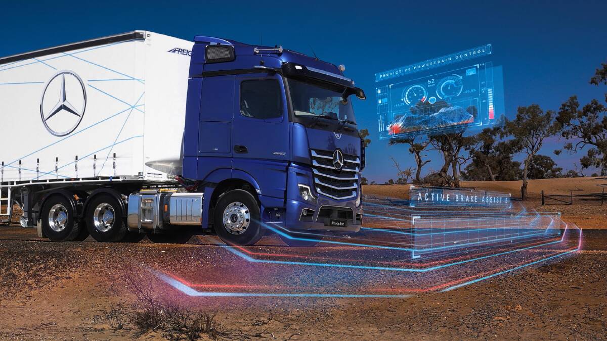 Active brake assist on a Mercedes Actros. Picture: Mercedes-Benz