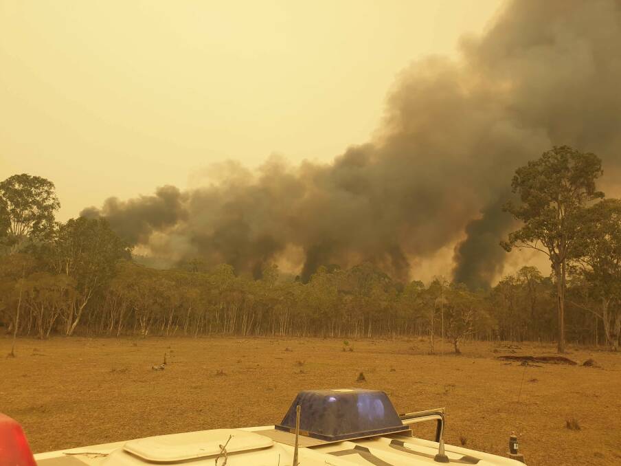BLACKENED SKIES: Smoke rises above the horizon from the Kangawalla and Liberation Trail Fires. 