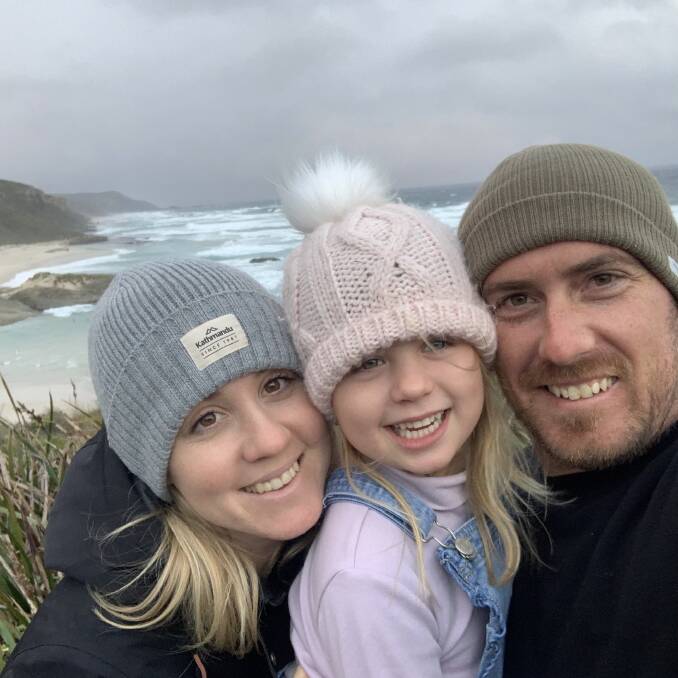 ON A MISSION: Mark and Laura McQueen hiked 135km along the Cape to Cape track with their daughter to raise money for OVIS Community Services which helps Mandurah women and children out of domestic violent and abusive situations. Photo: Supplied.