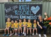 Kindness Factory founder Kath Koschel with students at Taren Point Public School. Picture supplied 