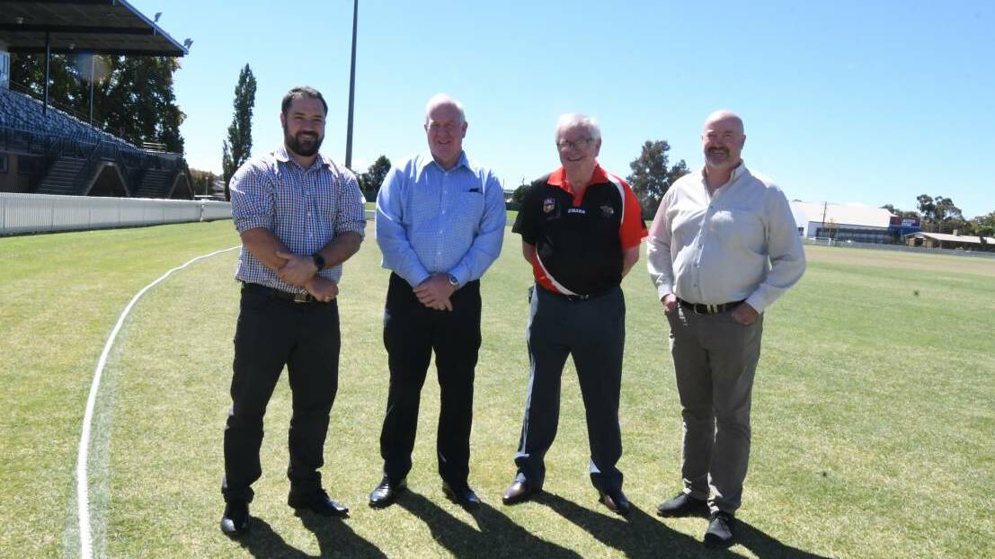 CHANGE: Evan Jones (Western Region Manager), Linore Zamparini (Group 10 president), Bob Walsh (Group 11 president) and Dave Skinner (Regional Area Manager) at Wade Park on Monday.
