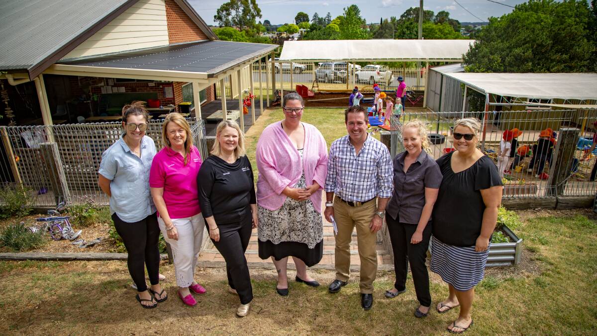 FUNDING: Member for Bathurst Paul Toole with Amanda Armstrong, Lee-Anne Dwyer, Meredith Cox, Aleisha Gibbons, Essie Fitzpatrick and Renee Howard.