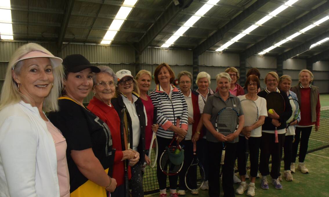 FAMILY AFFAIR: Carolyn, Corrine and Joyce Ballinger with members of the Oberon Women's Tennis Club.