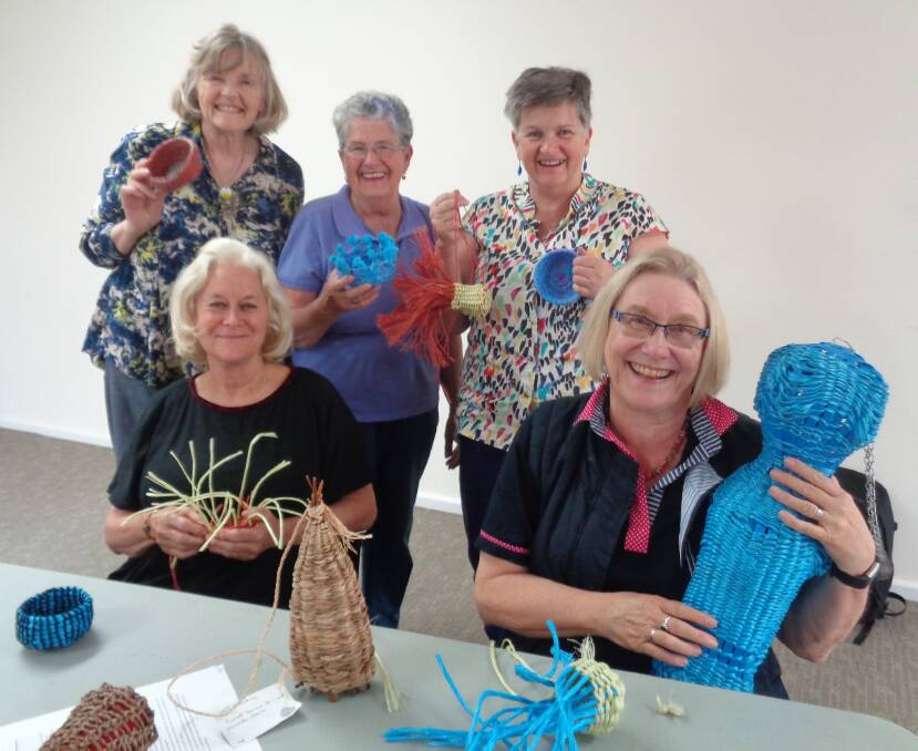 CREATIVE: Celia, Christine, Brenda, Astrid and Fran at the Waste 2 Art Baling Twine and Strapping workshop.