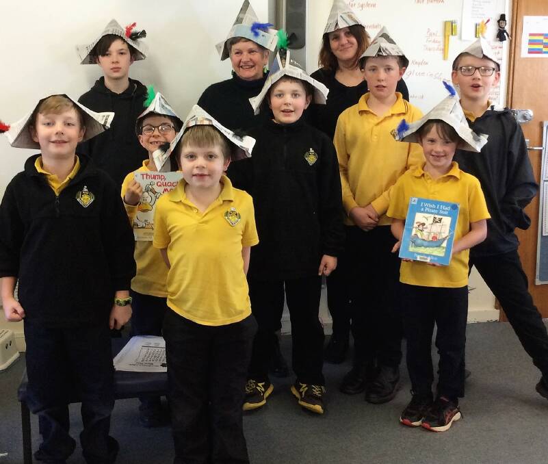 LEARNING: Black Springs School students show off the pirate hats they made when they enjoyed a visit from Oberon Library staff recently. 