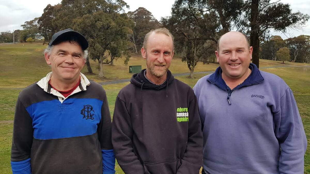 WINNERS: Darren Gordon with A grade runner-up Andrew Yeo and Rob McGrath. The golf course greens were given some attention recently.