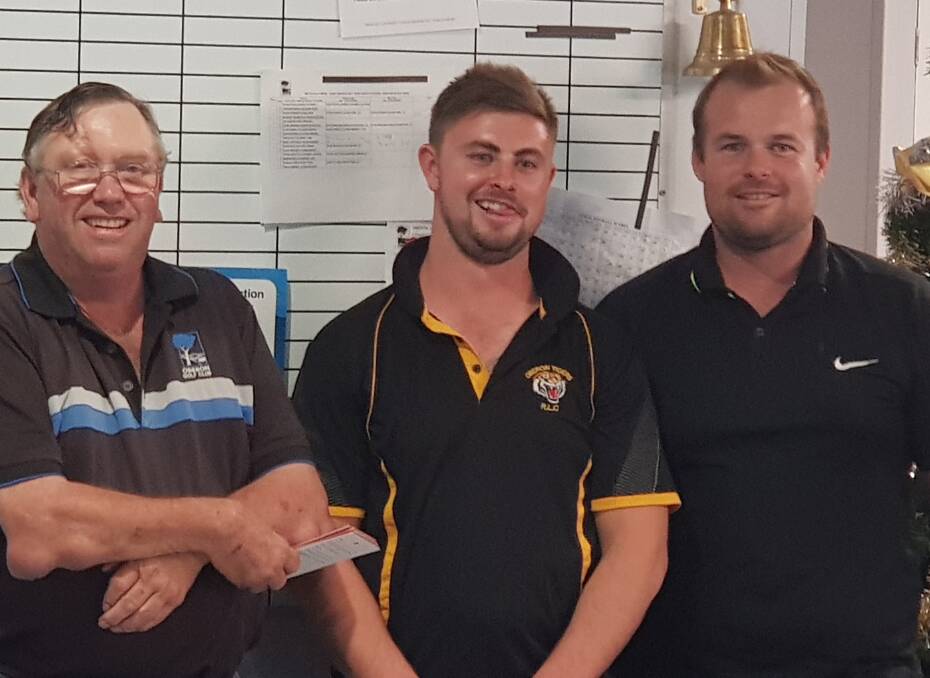 SUCCESS: Oberon Golf Club's Eric Whalan congratulates Blake Miller and Luke Christie Johnston, two of the Supersix Challenge winners in 2019.