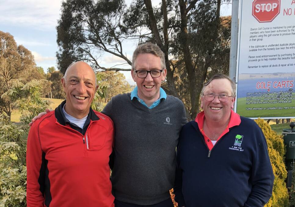VISITORS: Oatlands Club president George Isaac, Oatlands general manager Barnaby Summers and Oberon Golf Club president Eric Whalan.