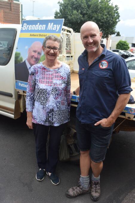 SUPPORT: Shooters, Fishers and Farmers Party candidate Brenden May with supporter Marj Armstrong in Oberon before the state election.
