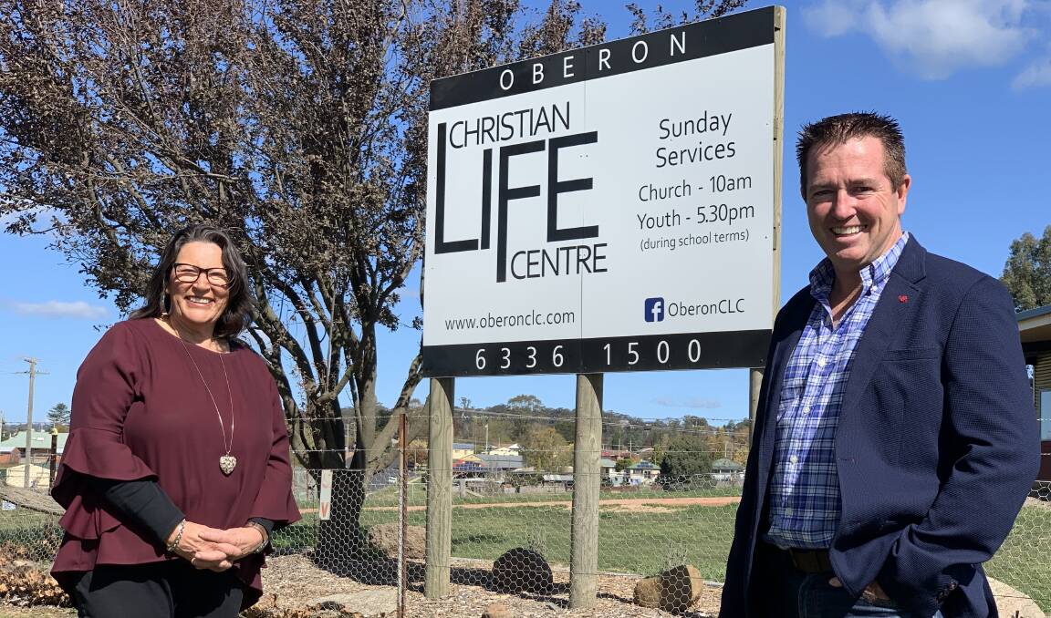 HAPPY: Oberon Christian Life Centre's Jo Korman with Bathurst MP Paul Toole at the funding announcement.