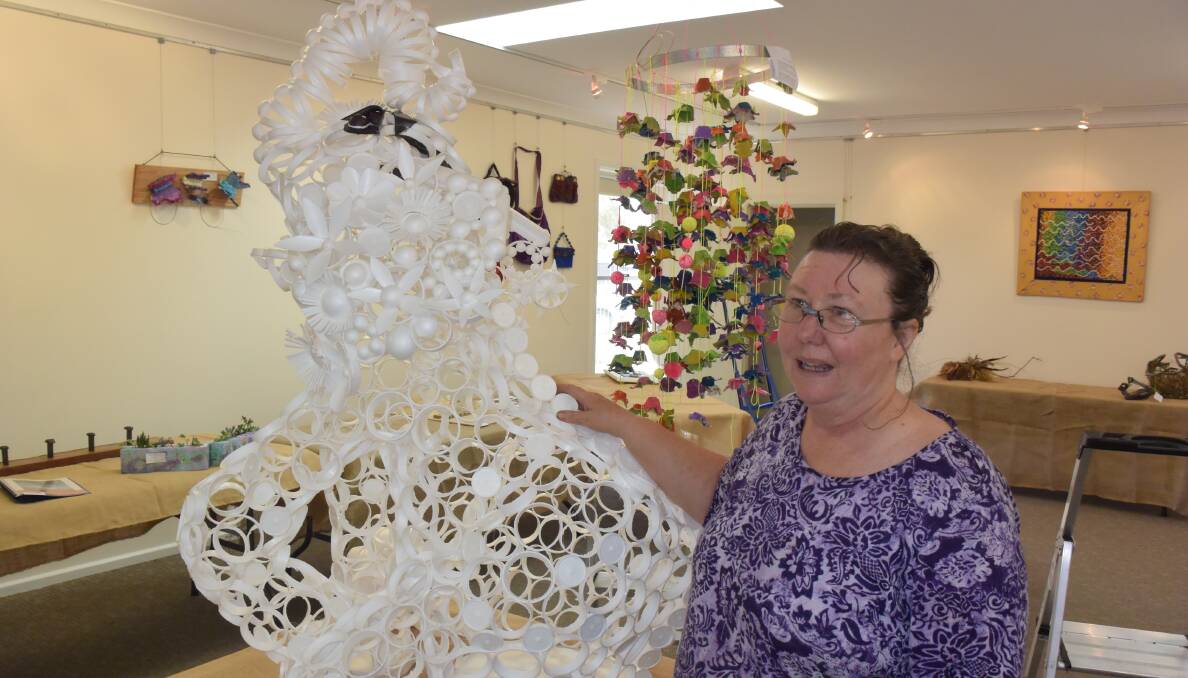 WSSTE NOT: Local artist Mikaela Piper with her recycled polystyrene sculpture she calls "white elephant".