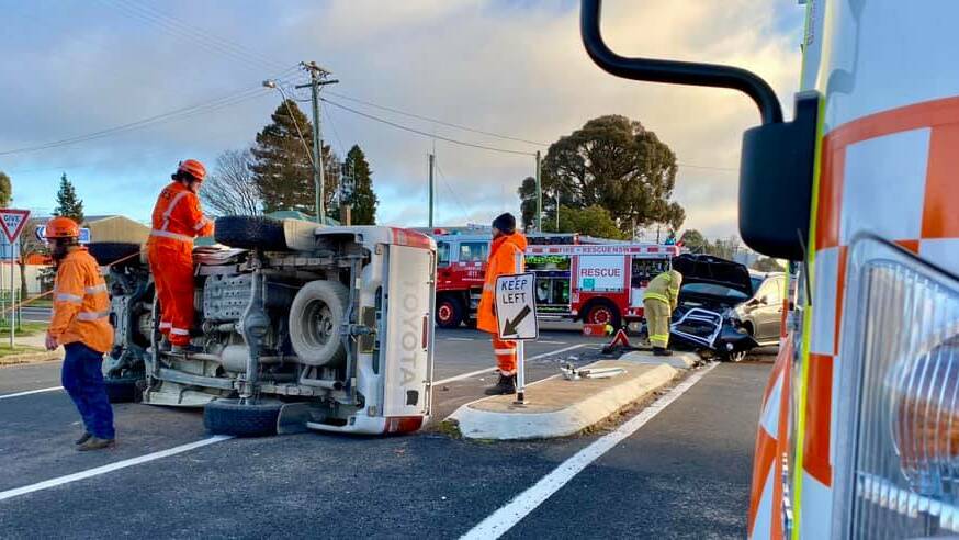 DRAMATIC: Oberon Police and emergency services attended a collision in Oberon's main street early Monday morning. Photo: OBERON STATE EMERGENCY SERVICE
