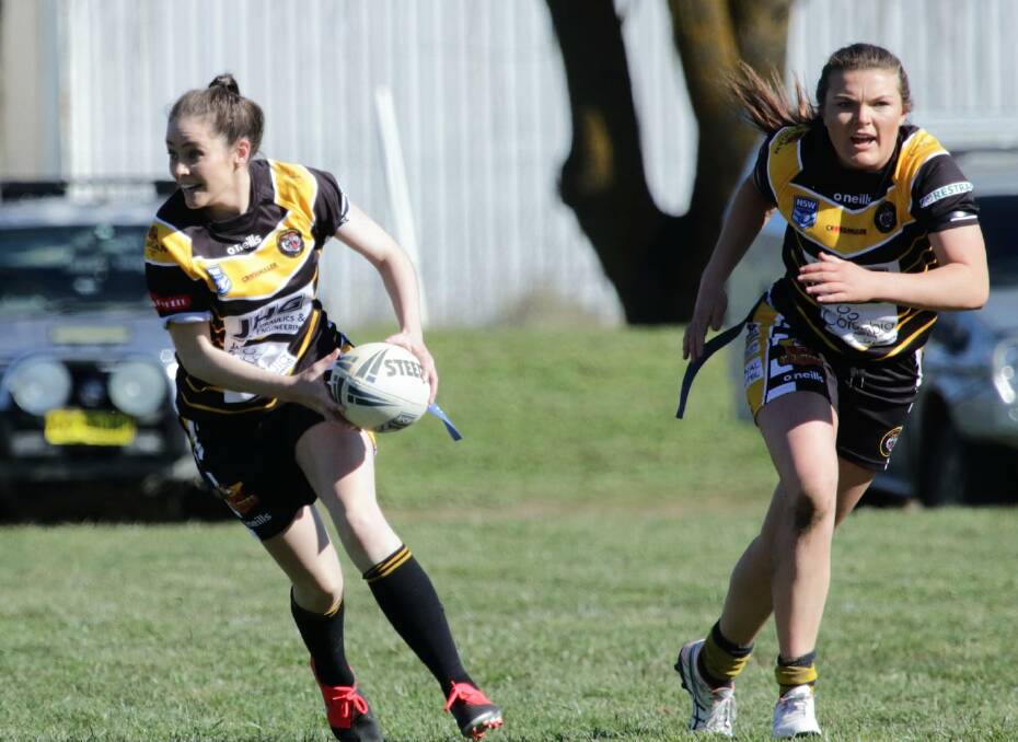 ON THE ATTACK: Oberon Tigers league tag players Renee Newstead and Georgie Rich. Photo: FILE