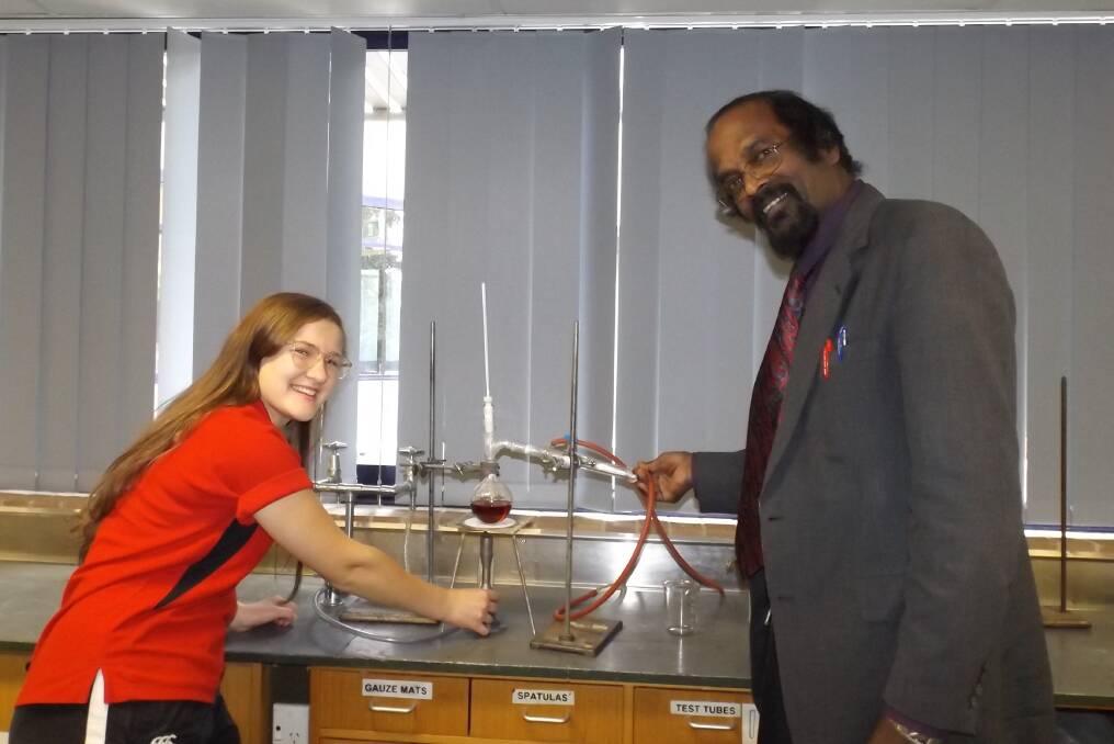 COMMITTED: Sancia Moran, who travelled to Dubbo recently to receive an award, with Oberon High School's head science teacher Gyan Mudaliar.