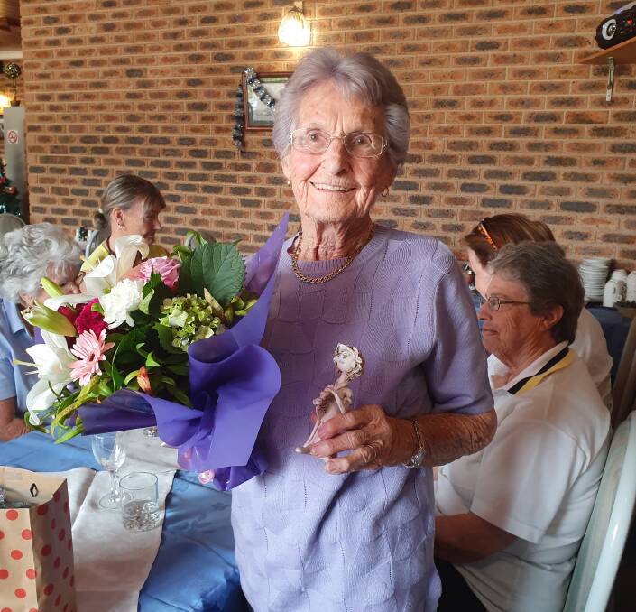 RETIRING: Joyce Ballinger at the ladies' competition end-of-year luncheon. She has decided to give up playing tennis after 80 years.