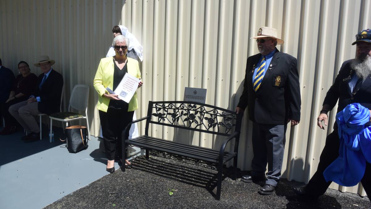 CONTRIBUTION: At the Oberon RSL Sub Branch Military Museum opening, Mayor Kathy Sajowitz donated a seat dedicated to the contribution made by Australian Army Nurses.