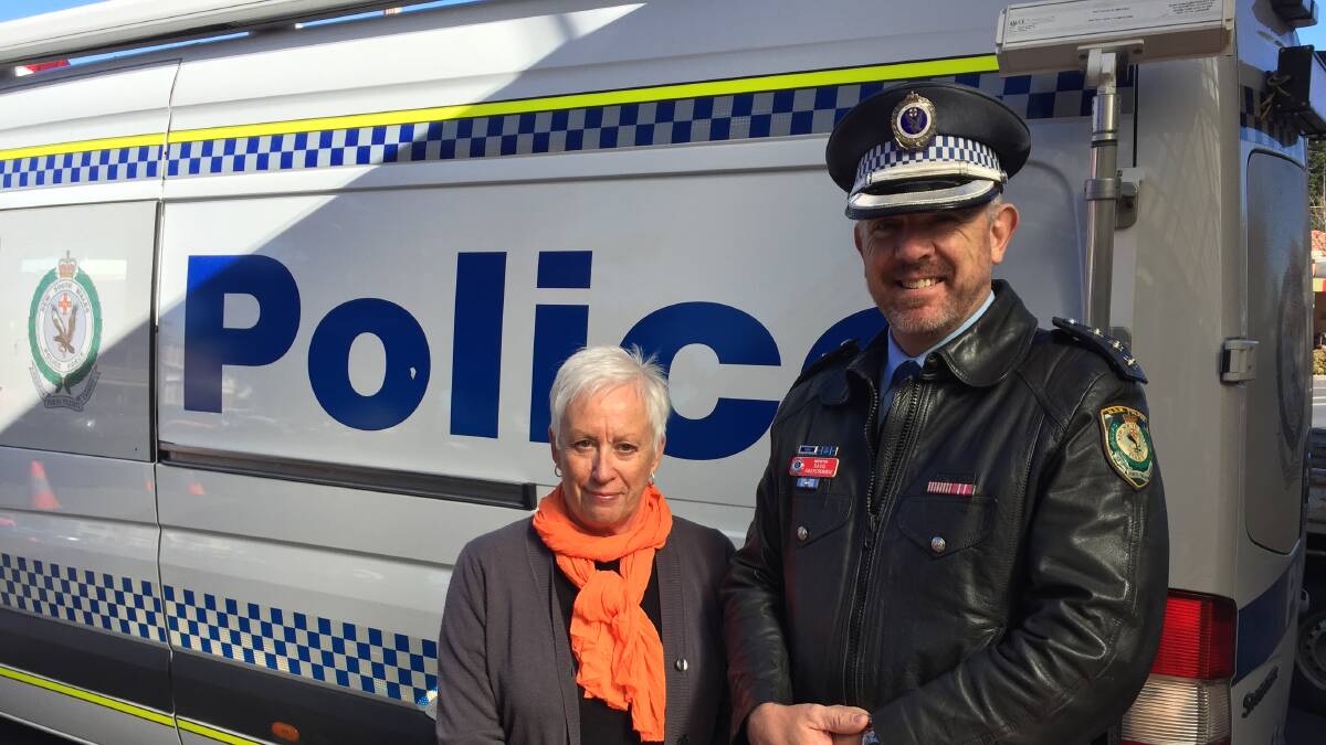 LIAISING: Mayor Kathy Sajowitz with Chifley Local Area Command's duty officer Inspector David Abercrombie.