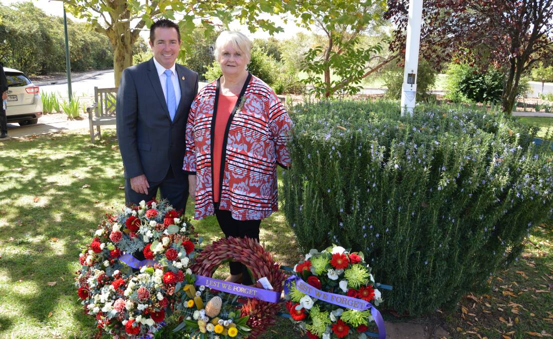 LEST WE FORGET: Macquarie Care's Sharon Ryan and Paul Toole MP at last week's Macquarie Care Anzac service.