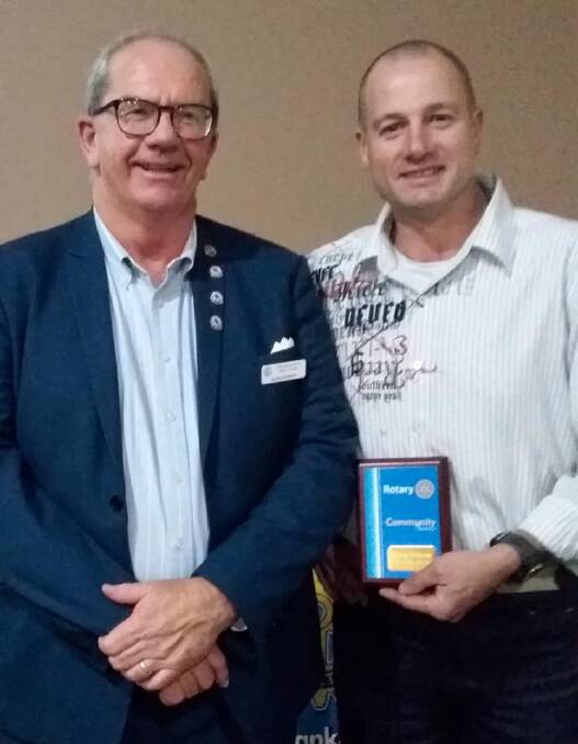 DESERVING: At Oberon Rotary's changeover dinner, Glenn Stewart received a Paul Harris Award and Craig Gibbons received the Rotary Community Service Award for 2019.