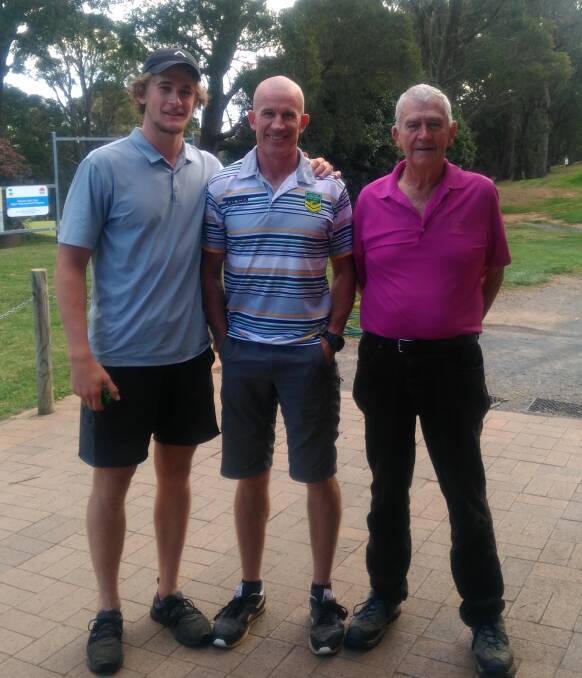 FAMILY AFFAIR: Mitch, Steve and Doug Collins enjoying a round of golf at the Oberon Golf Course over the weekend.
