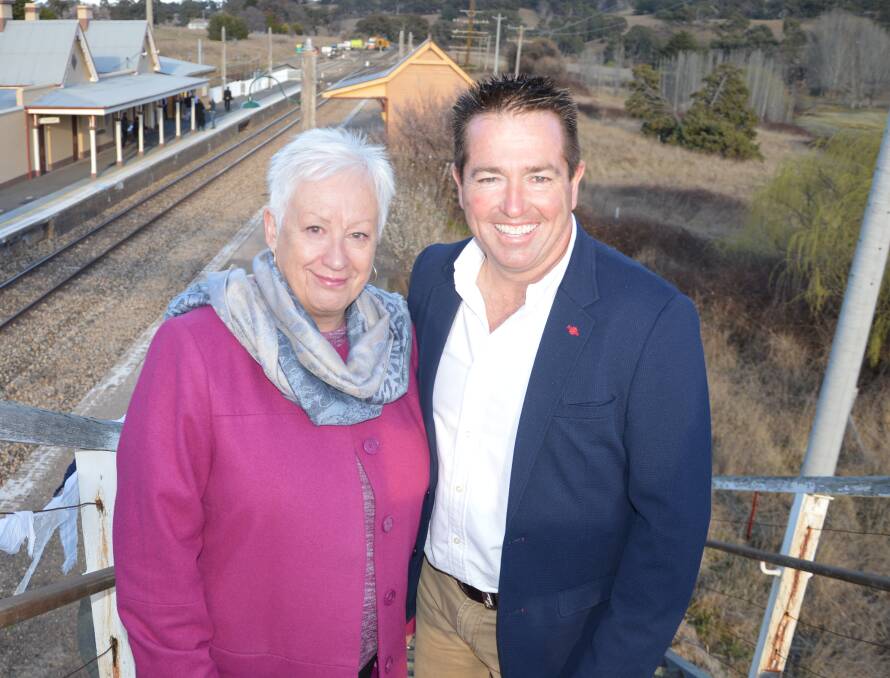 HAPPY: Oberon mayor Kathy Sajowitz with Member for Bathurst Paul Toole at Tarana Railway Station.