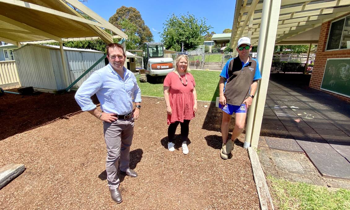 EXPANSION: Member for Bathurst Paul Toole with Oberon Children's Centre director Meredith Cox and Jay Bailey from Bailey Constructions.