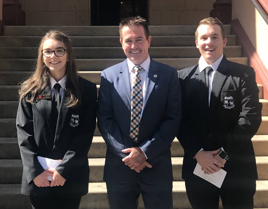 WELCOME: Member for Bathurst Paul Toole with Oberon High School leaders Bailey Armstrong and Ray Sargent.