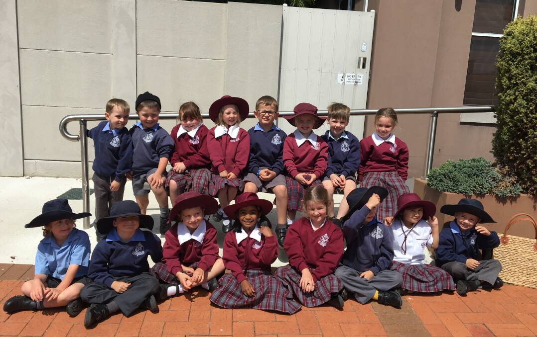 FUN: St Joseph's School students' "pop-up" classroom outside the Oberon Medical Centre during Catholic Schools Week.