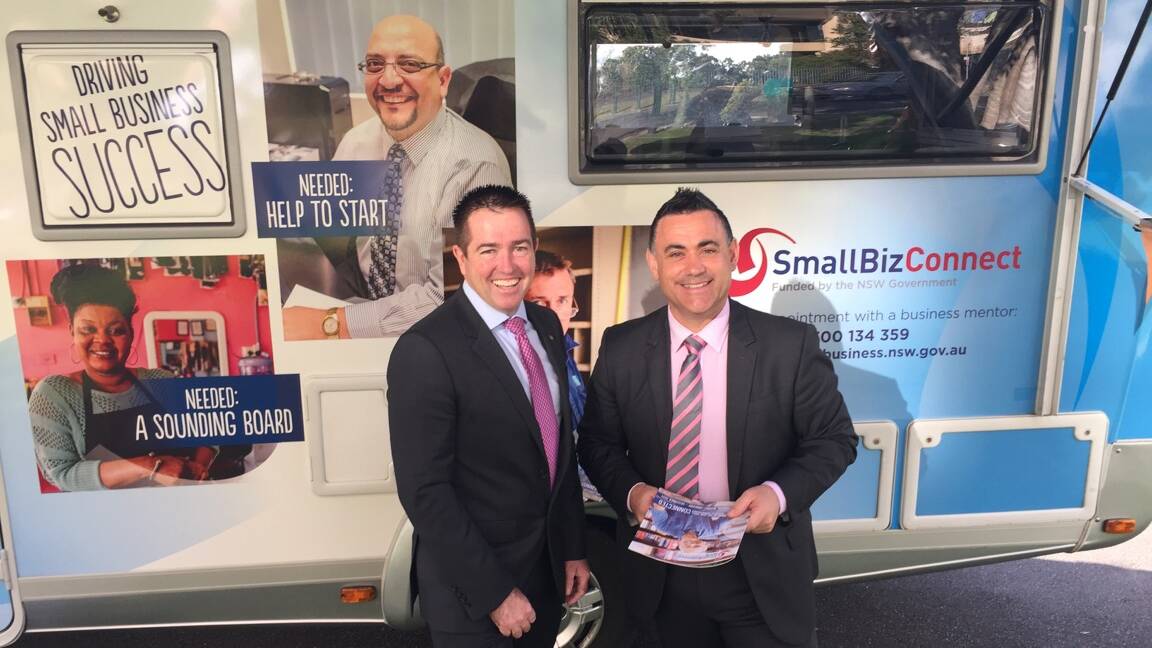 HERE TO HELP:  Member for Bathurst Paul Toole and NSW Deputy Premier John Barilaro encourage small business owners to take advantage of the Business Bus visit to Oberon.