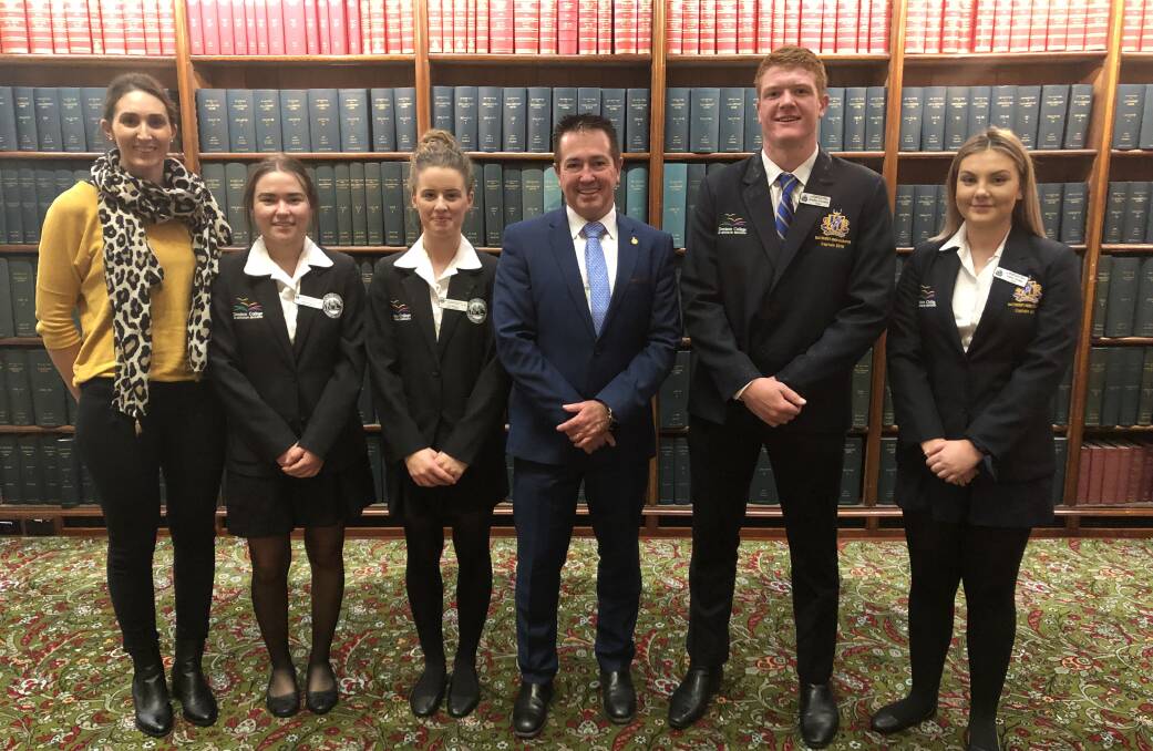VISIT: Member for Bathurst Paul Toole with Denison College's Sally Hennessy, Marina Kamilic, Lucy Butler, Bradley Fearnley and Abbey Kemp at NSW Parliament.