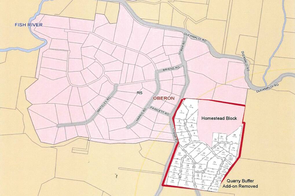 CONCERNS: The one-hectare minimum lot sizes of the proposed subdivision at 175 Titania Road superimposed over the much larger lot sizes of the rest of Titania Estate.