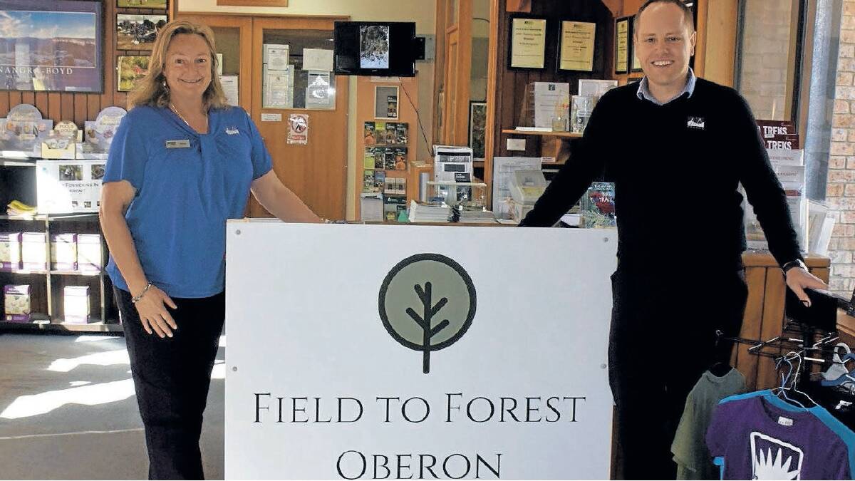 BIG PLANS: Oberon Visitor Information Centre's Deb Marks with Oberon Council's tourism and economic development manager Mathew Webb announcing details for the Field to Forest Festival in 2020.