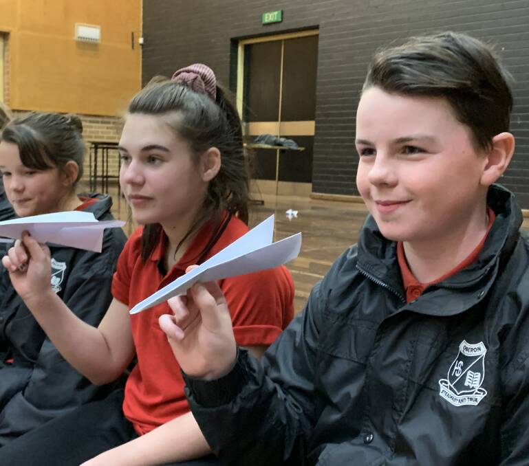 TALENT: Oberon High School students Dakota Smith and Zac Christie-Johnston with their paper planes.
