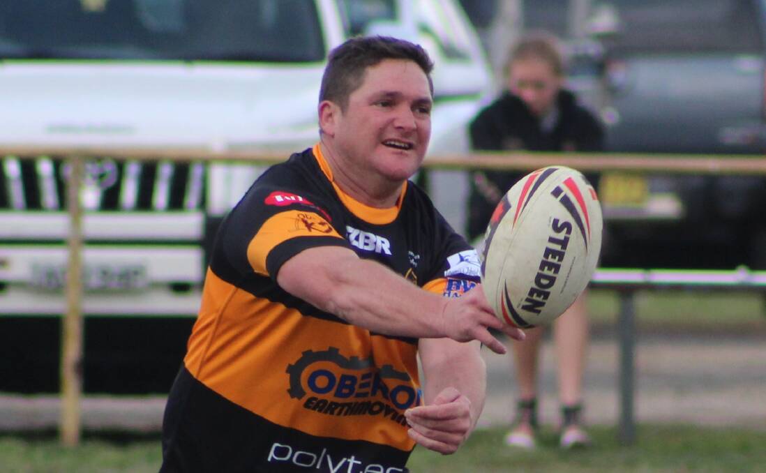 BIG WIN: Oberon Tigers' Anton Wereta looks for support during their 40-0 thumping of the  Blayney Bears on Sunday. Photo: JESS RYAN
