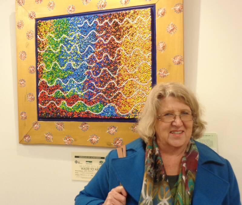 WINNER: Bronwyn Ingersole's two-dimensional creation made from polystyrene beads is one art piece going to the Waste 2 Art regional exhibition in Narromine.