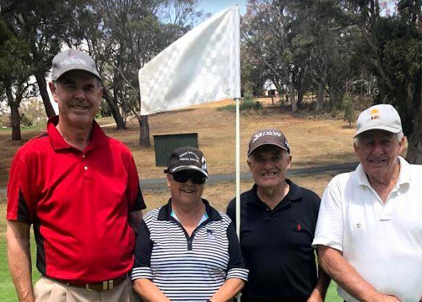 MATES: Oberon Golf Club players Barry Lang, Katie Graham, Hugh O'Neil and Harold Lyme teamed up for Monday's Central West Veterans event.