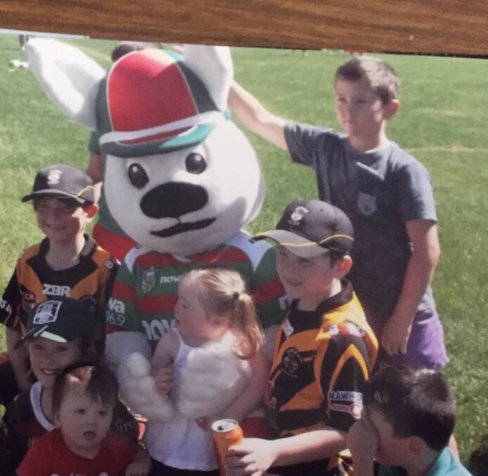 KING OF THE KIDS: South Sydney Rabbitohs mascot Reggie the Rabbit was in Tiger territory last Saturday and drew plenty of interest.